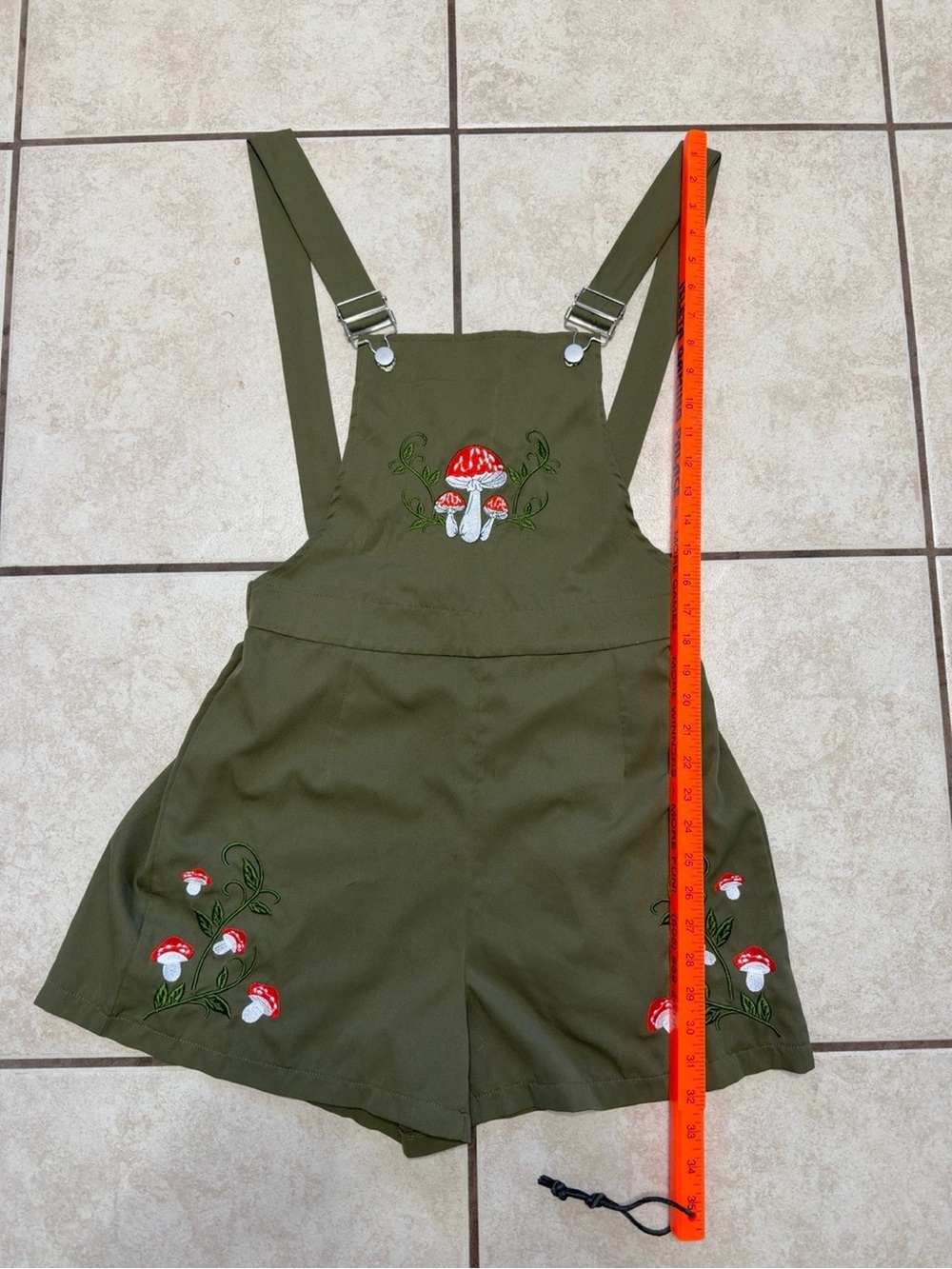 ROMWE Mushroom Embroidered Overall Romper Shorts Cottagecore Fairycore L - Picture 6 of 8